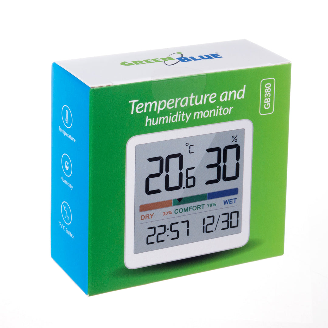 Hőmérő/hőmérő óra és dátum funkcióval, zöldkék, CR2032 elem, hőmérséklet-tartomány -9,9 °C-tól +60 °C-ig,GB380