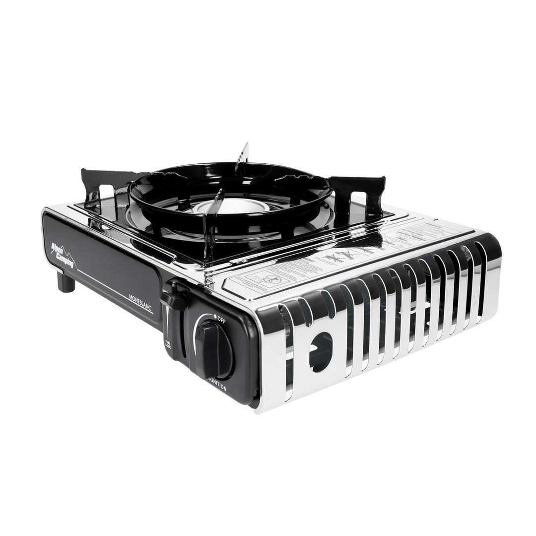 Alpen Camping kempingfőző, teljesítmény: 2,2 kW, gázfogyasztás 160g/h, piezo gyújtás, MONT BLANC