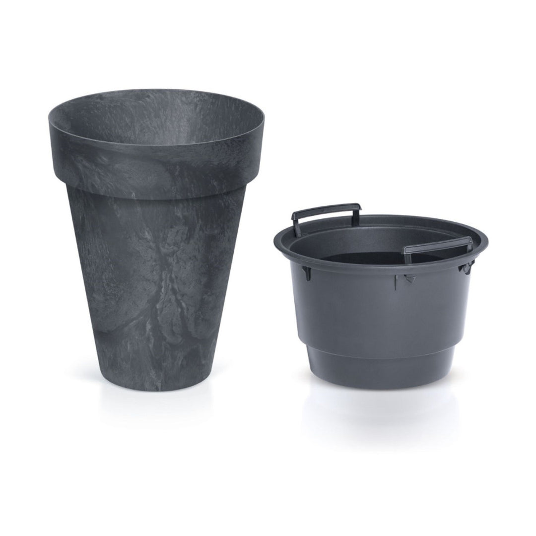 Kerek virágcserép betéttel Cube Slim beton hatású DCUS355E-S433 - Antracit színben