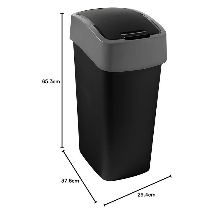Cuver hulladékgyűjtő, szelektív hulladékgyűjtő, fedéllel, fekete, ezüst keret, 45L, Flip Bin