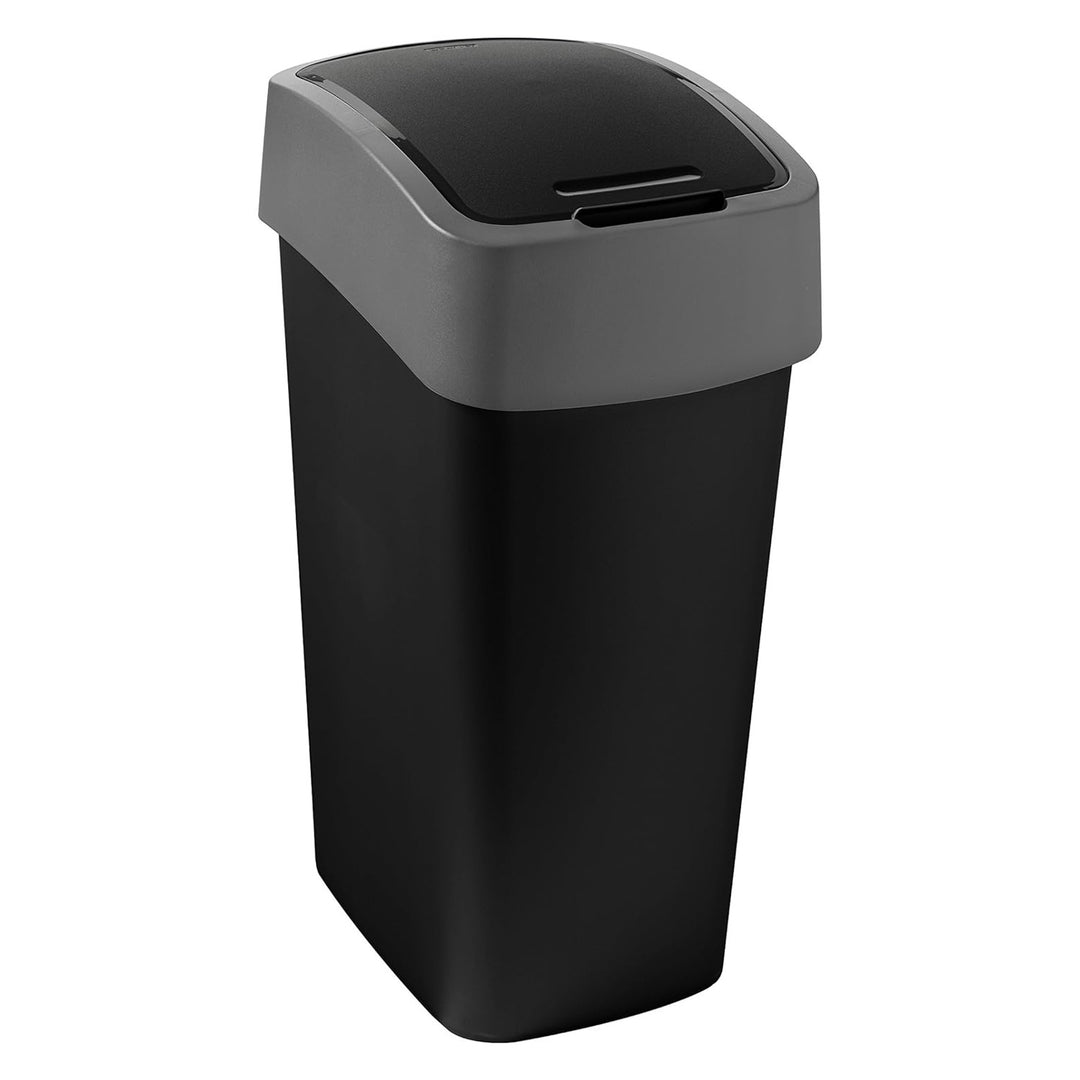 Cuver hulladékgyűjtő, szelektív hulladékgyűjtő, fedéllel, fekete, ezüst keret, 45L, Flip Bin