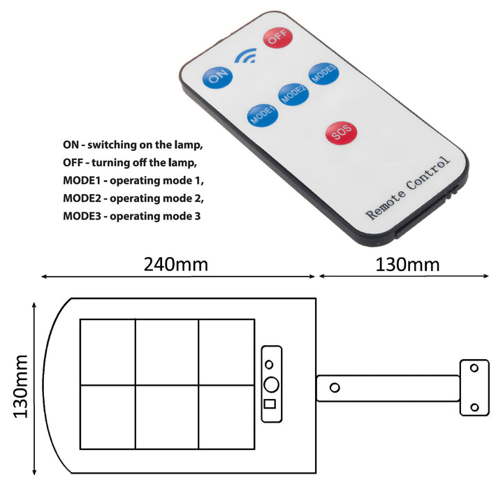 Napelemes LED utcai lámpa mozgásérzékelővel és távirányítóval Maclean IP54, 4W, 400lm, 6500K, Li-ion 1200 mAh, 3 üzemmód MCE446