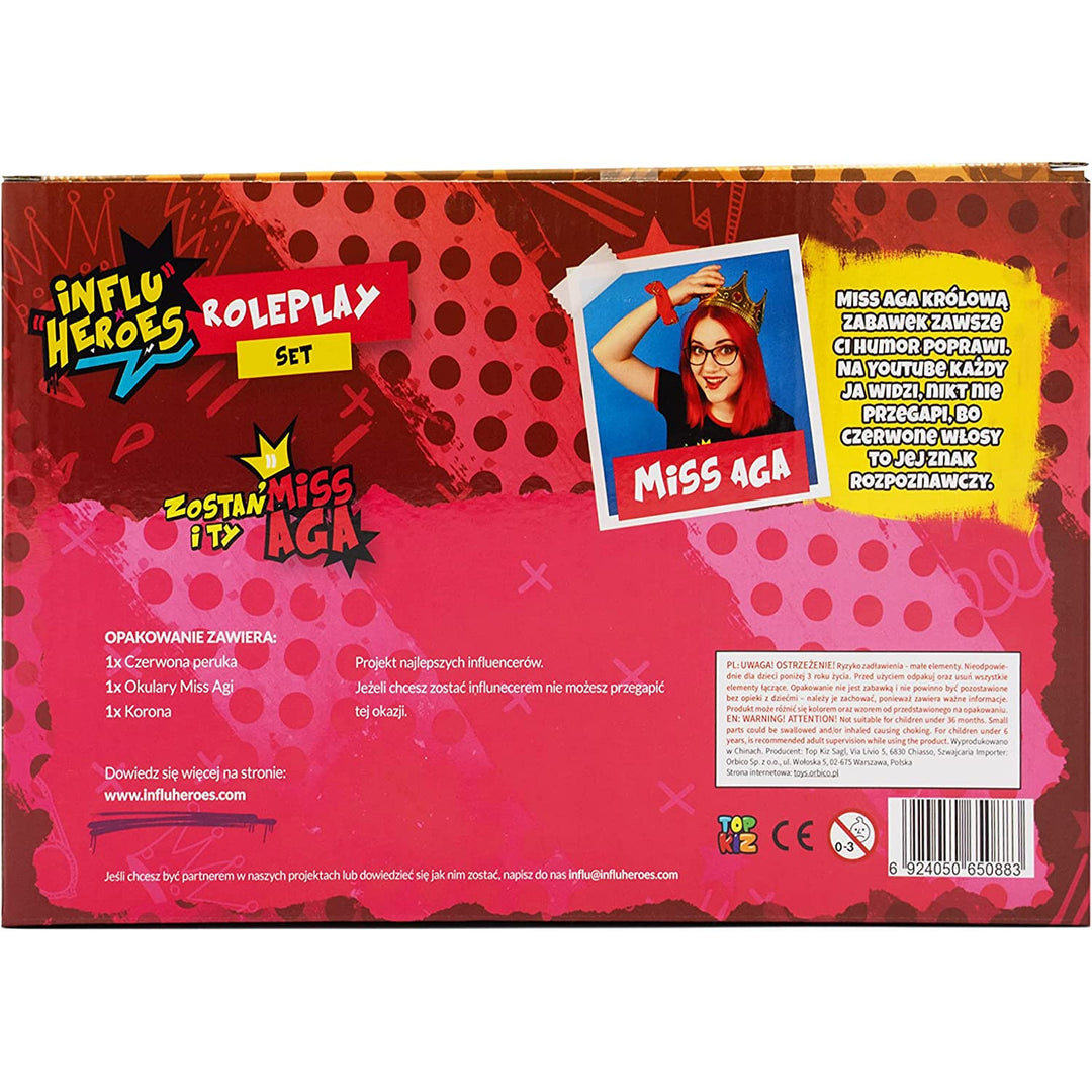 Influ Heroes Miss Aga öltöztető készlet paróka, korona, szemüveg