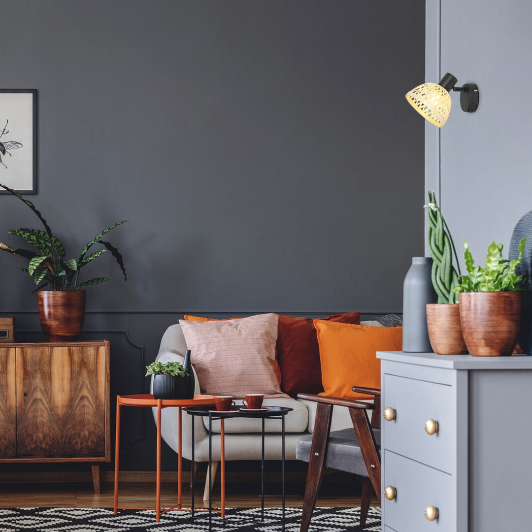 Rattan lámpa,ind.spot.E14 1xMAX15W,fekete - fali lámpa