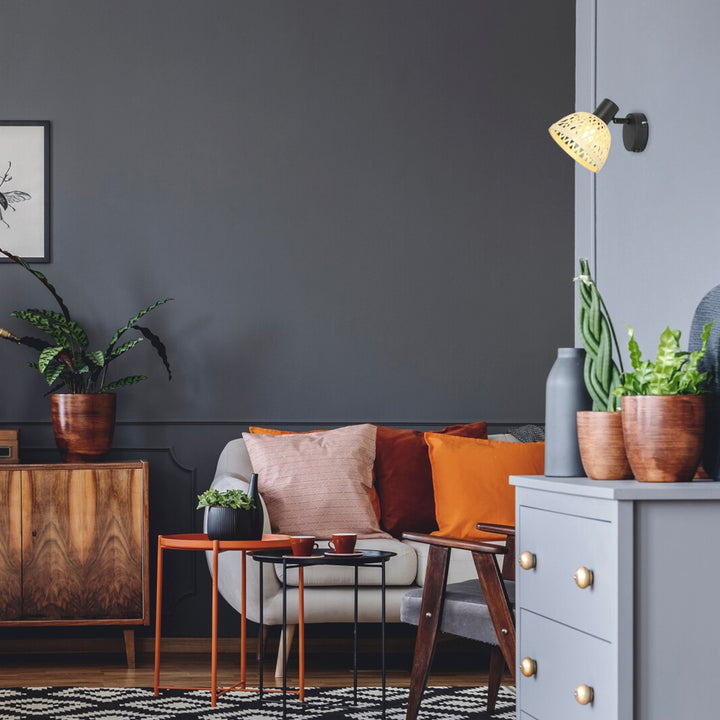 Rattan lámpa,ind.spot.E14 1xMAX15W,fekete - fali lámpa