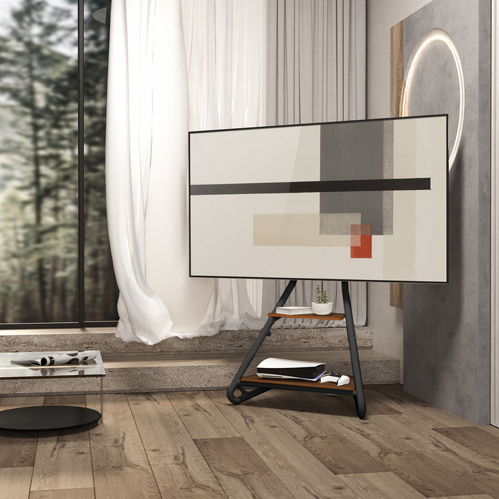 Maclean szabadon álló TV/ saroktartó, bauhaus stílus, kétszintes fa polcok, 40kg max, 37-75'', MC-455