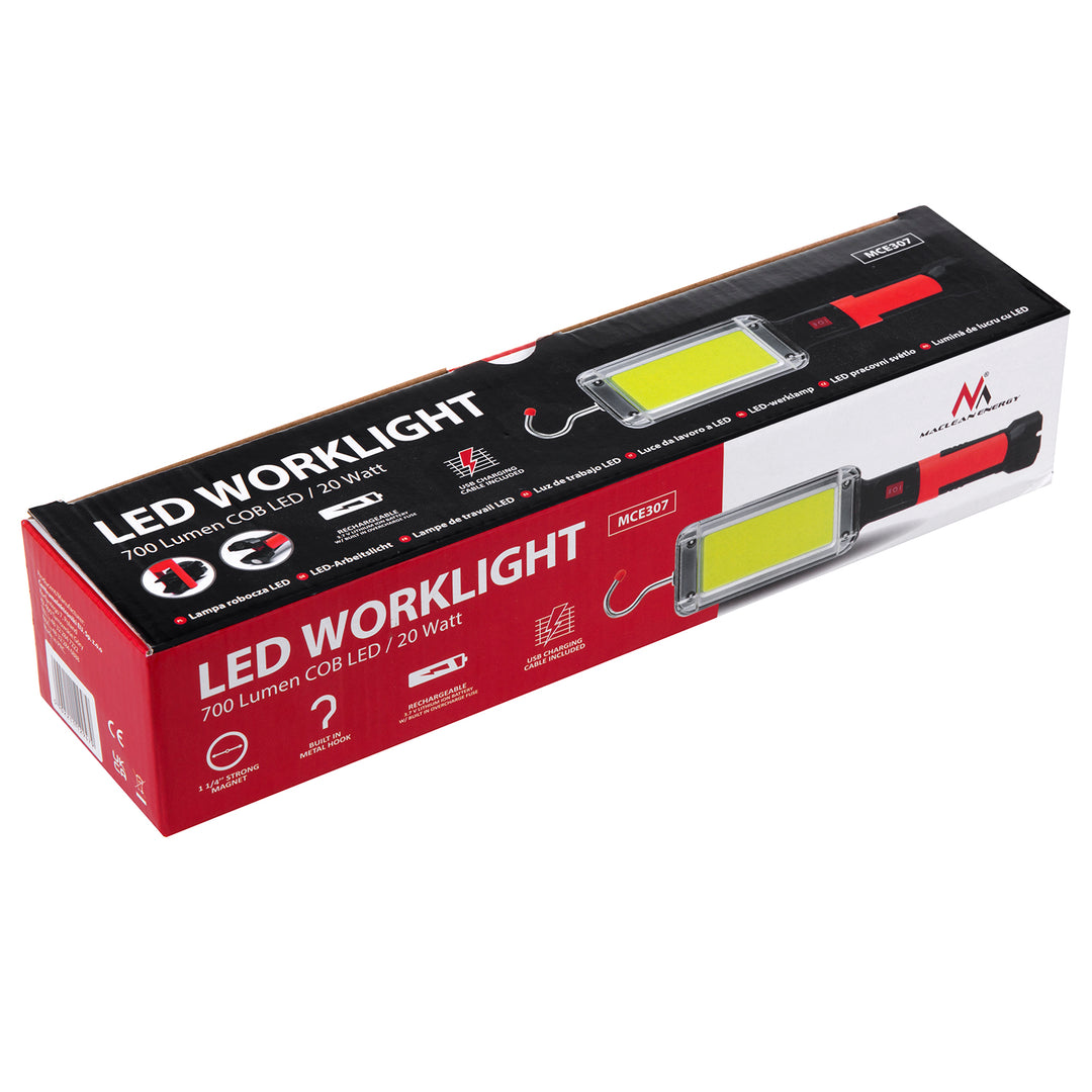 Maclean mágneses COB műhelylámpa, 2x1200mAh, 700lm, USB Type-C/Micro USB, MCE307
