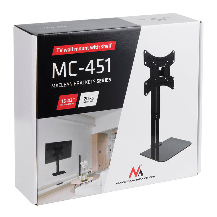 Fali tartó TV-hez polccal Maclean, max. 20kg, max. VESA 200x200, 15-42" TV-hez, MC-451