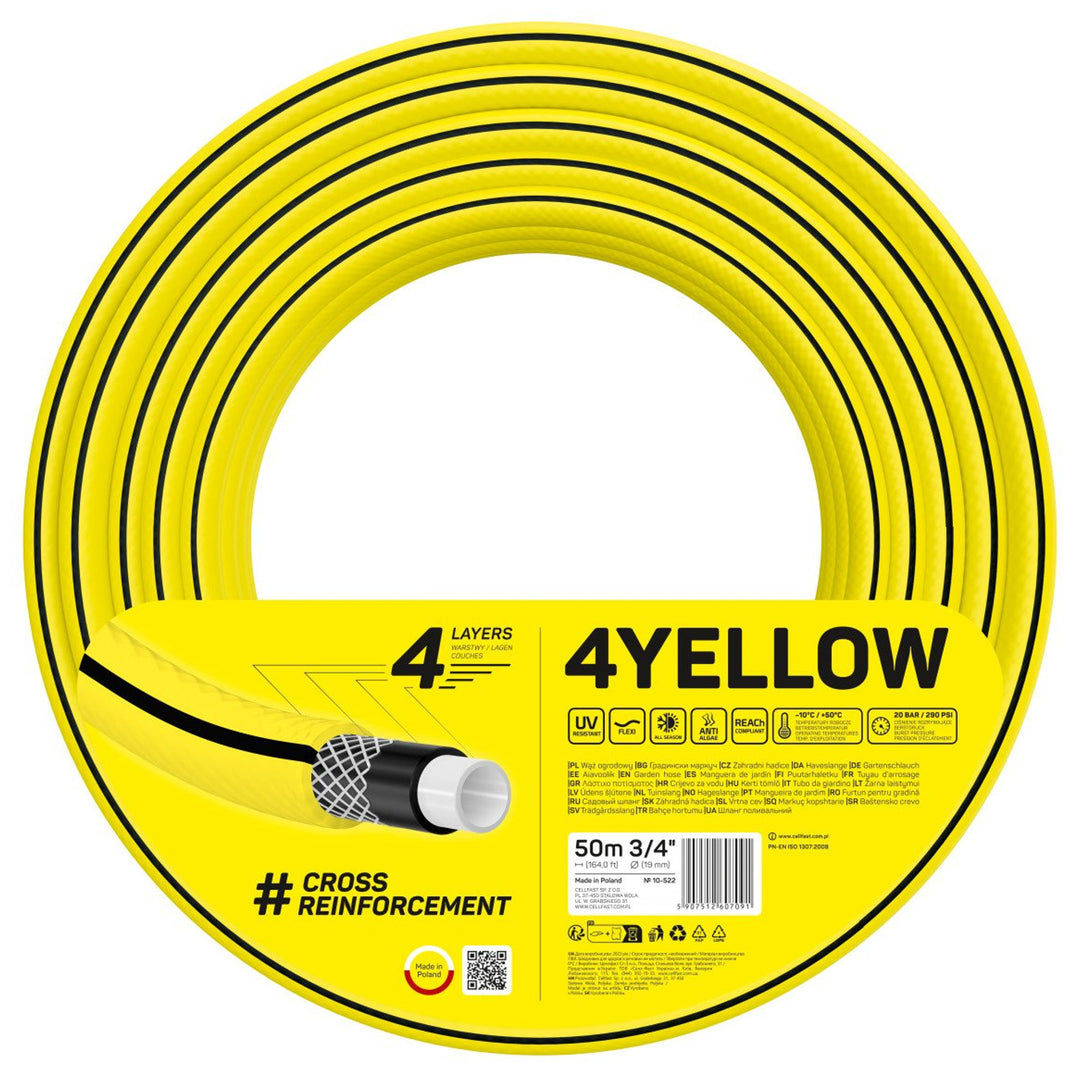 CELLFAST 4YELLOW kerti tömlő 10-522 3/4" 50m 4 rétegű 3/4" kerti tömlő