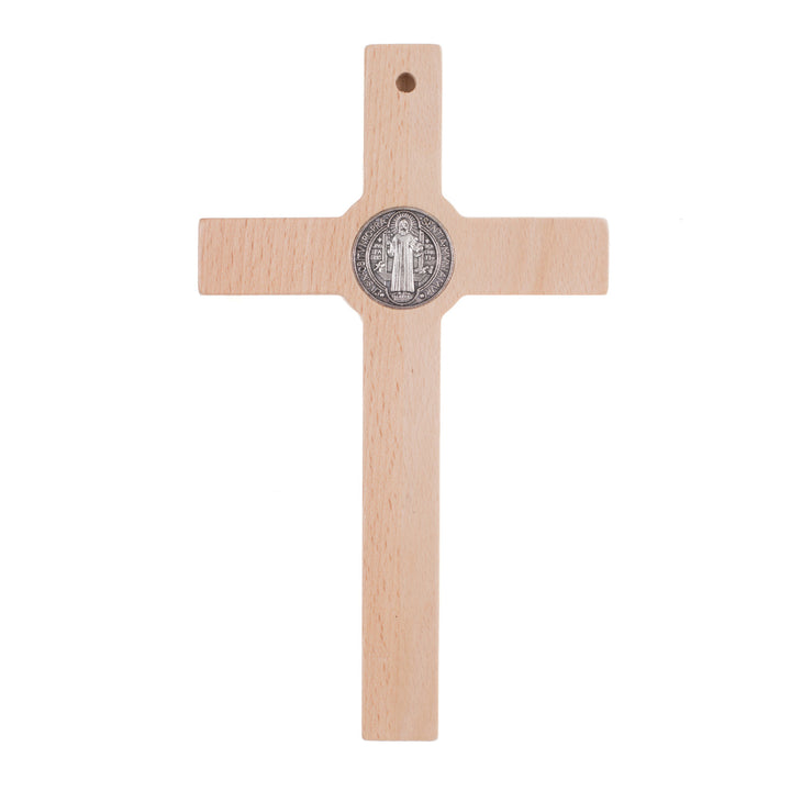 Fából készült akasztós Szent Benedek kereszt, természetes 28x16x1.8cm