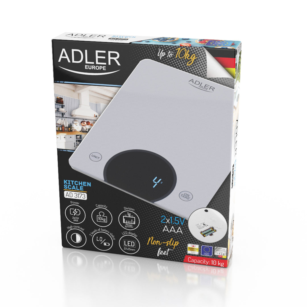 Adler AD 3173s Konyhai mérleg 10kg-ig LED Méretek 20 x 16 cm