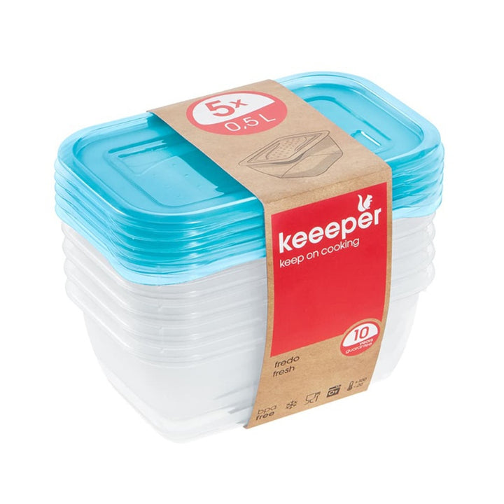 5 x 0,5 l-es Keeeper Fredo Fresh élelmiszer-tároló tartályok készlete