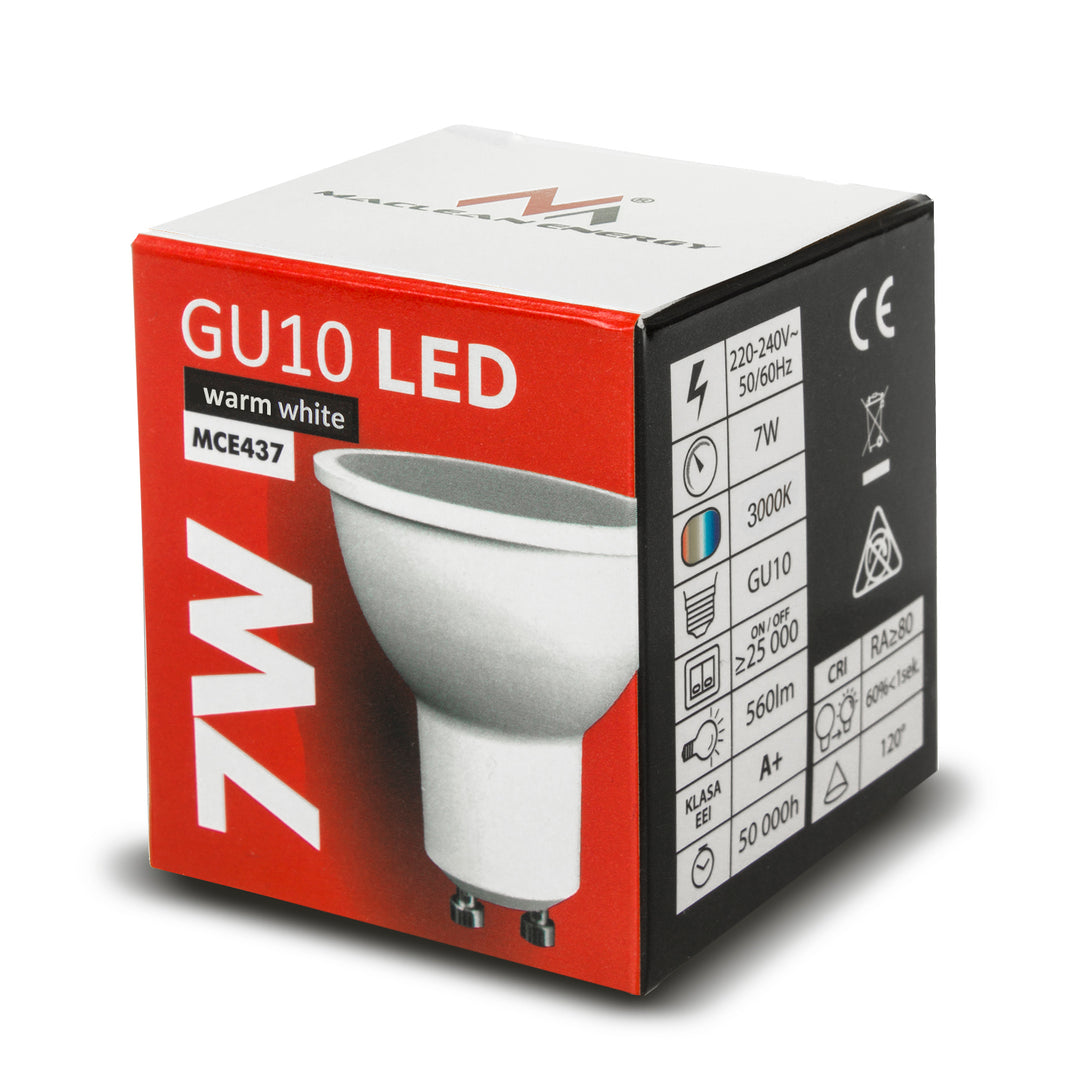 6x Maclean LED izzó, GU10, 7W, 220-240V~, 50/60Hz, meleg fehér, 3000K, 490 lumen, MCE437 WW