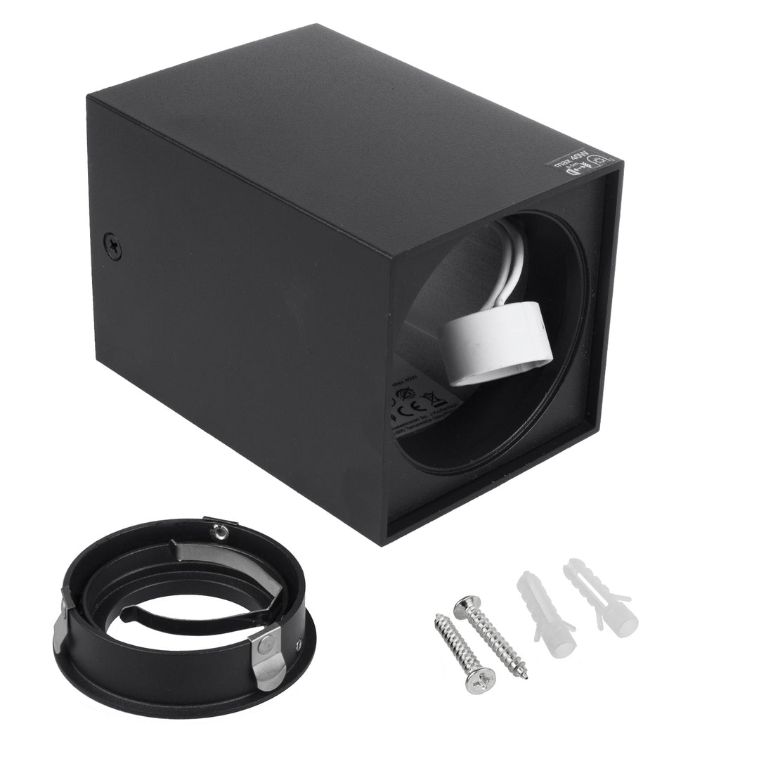 3x Maclean cső / felszíni lámpatest, spot, szögletes, alumínium, GU10, 80x80x115mm, fekete, MCE426 B + 3x LED izzó 5W