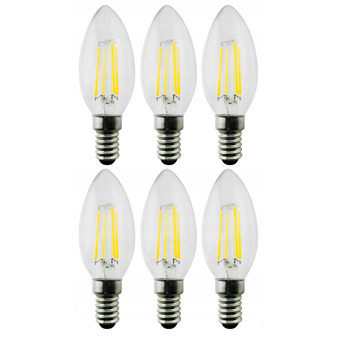 6x Maclean, izzószálas LED E14, 6W, 230V, WW meleg fehér 3000K, 806lm, Retro edison dekoratív gyertya C35, MCE286