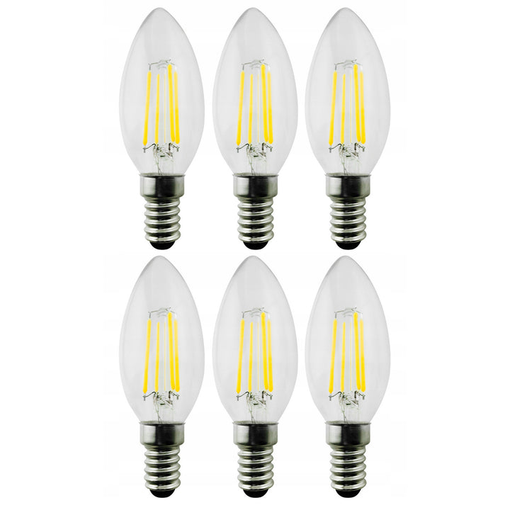 6x Maclean, izzószálas LED E14, 4W, 230V, WW meleg fehér 3000K, 400lm, Retro edison dekoratív gyertya C35, MCE285