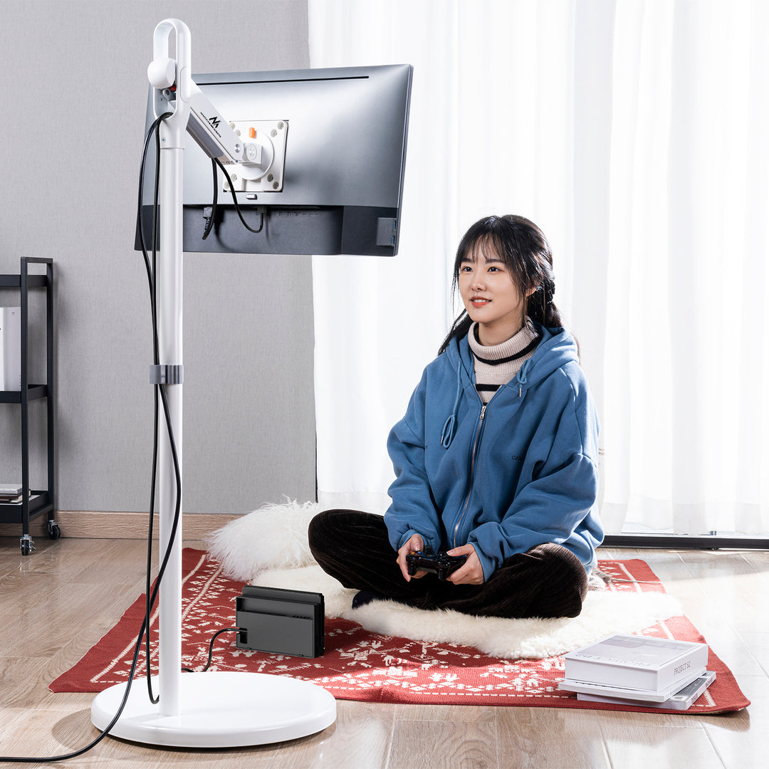 Maclean mobil monitor/TV padlóállvány, gázrugós, 17"-35", 2-10kg, fehér, MC-970W