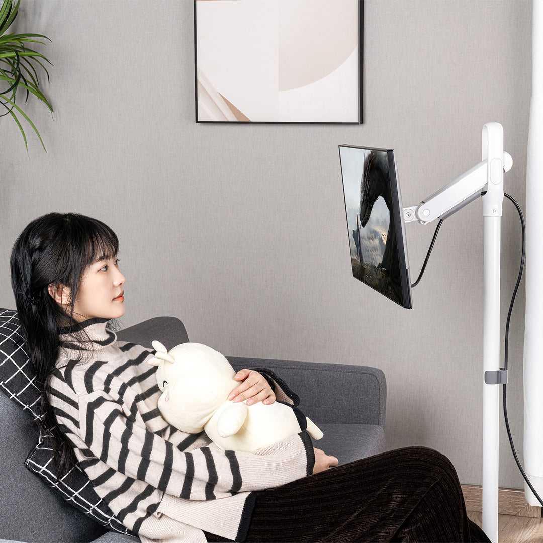 Maclean mobil monitor/TV padlóállvány, gázrugós, 17"-35", 2-10kg, fehér, MC-970W