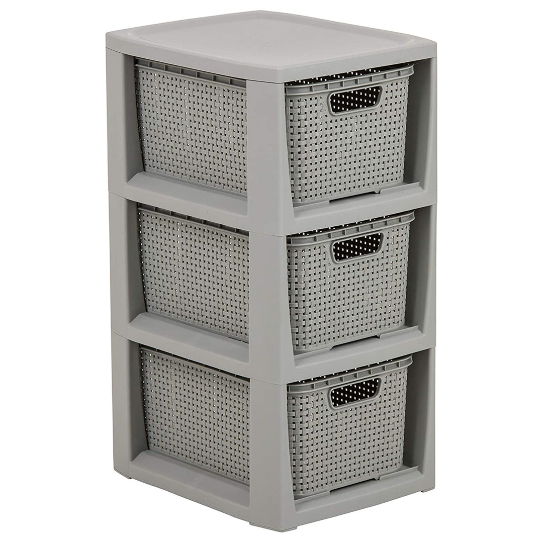 BranQ Rattan állvány 3 kosárral, szürke színű 3x7l
