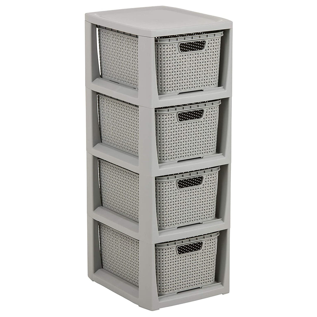 BranQ Rattan állvány 4 kosárral, 7 literes kapacitással, szürke színű