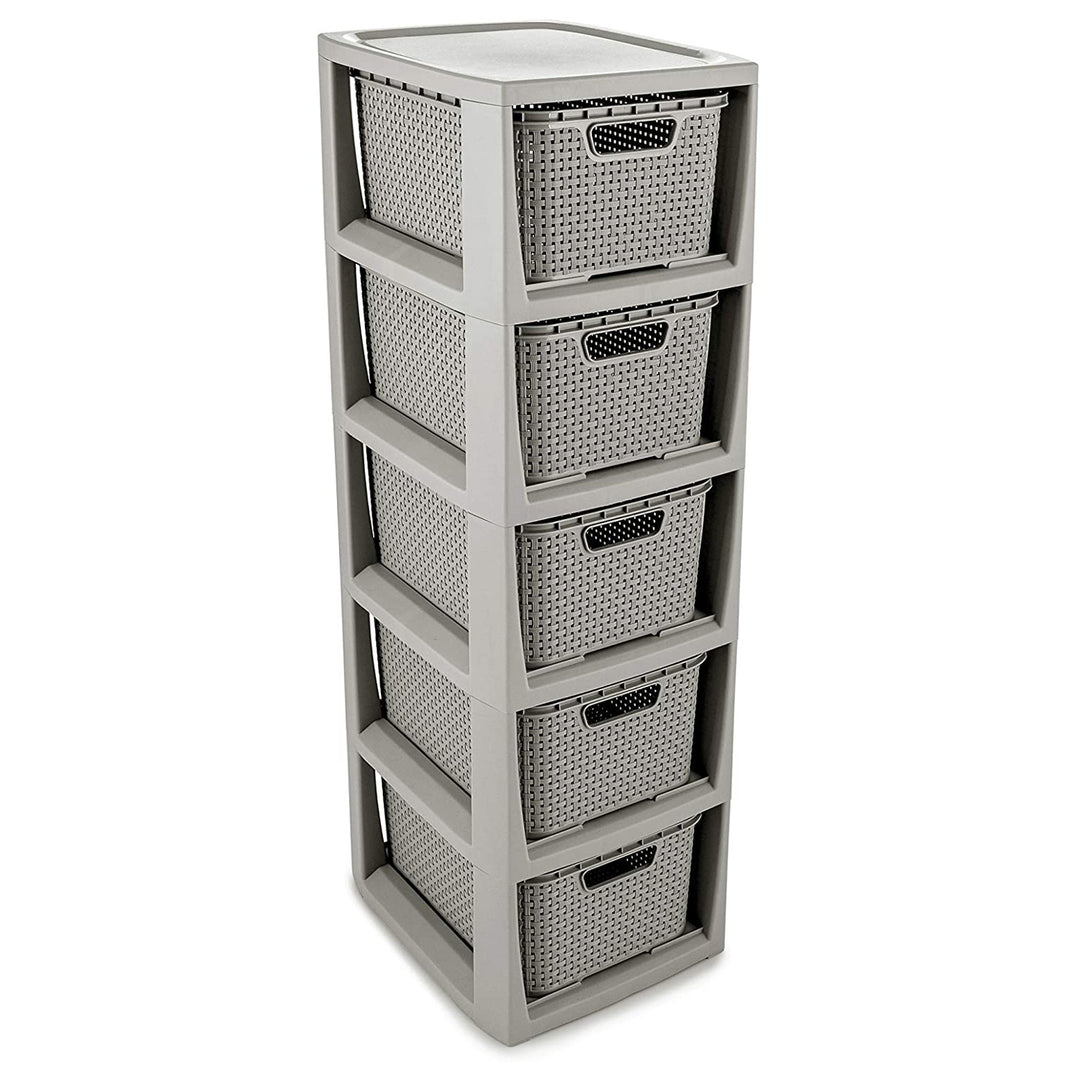BranQ Rattan állvány 5 kosárral, 7 literes űrtartalommal, szürke színű