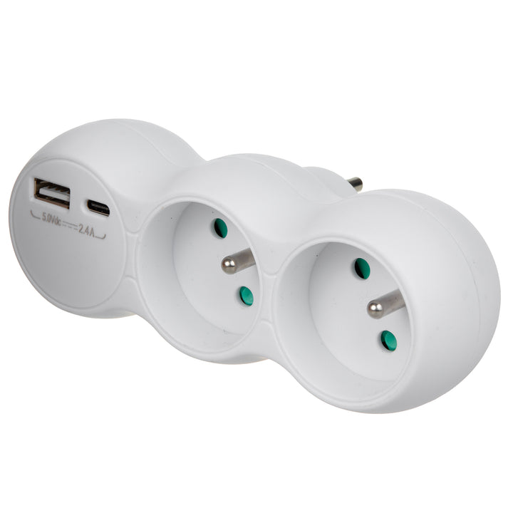 Maclean áramerősségű konnektor, 2-es elosztó, 2x USB A/C, E típus, 2x16A, MCE339 E
