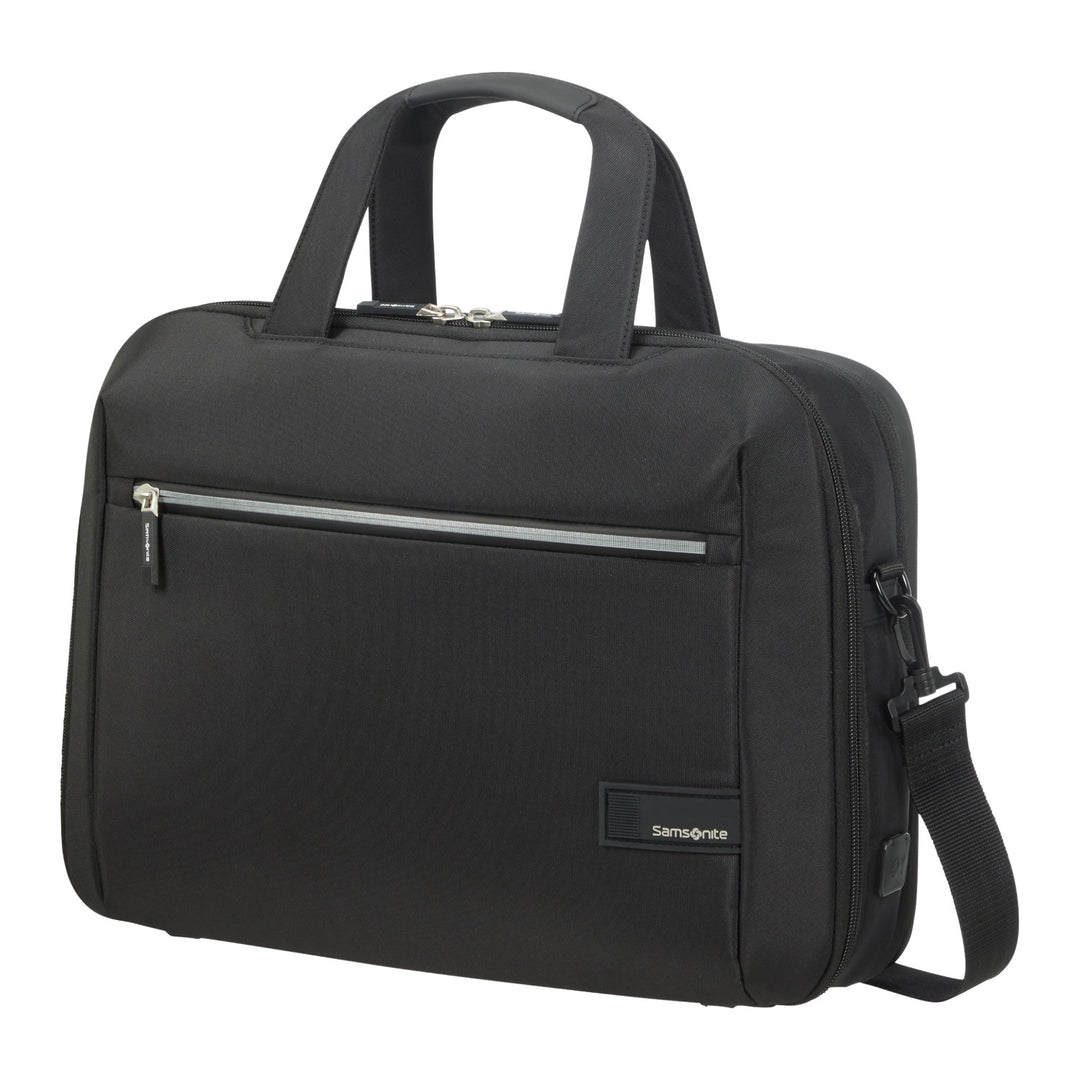 Samsonite Litepoint Bailhandle 15.6" laptop táska fekete USB porttal és fényvisszaverő cipzárral