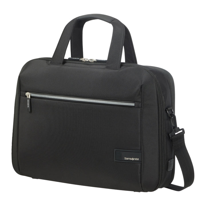 Samsonite Litepoint Bailhandle 15.6" laptop táska fekete USB porttal és fényvisszaverő cipzárral