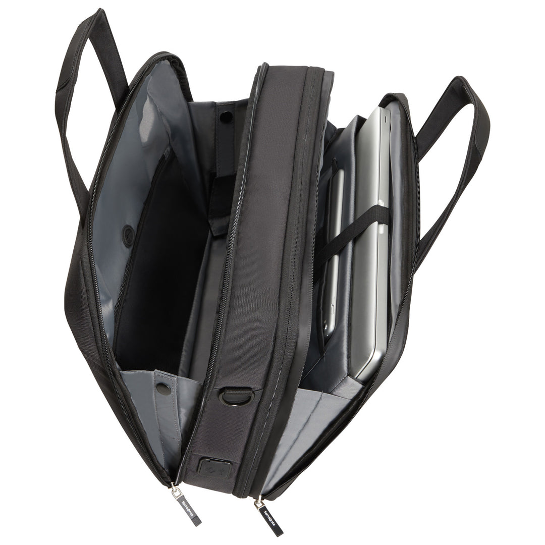 Samsonite Litepoint Bailhandle 15.6" laptop táska fekete USB porttal és fényvisszaverő cipzárral