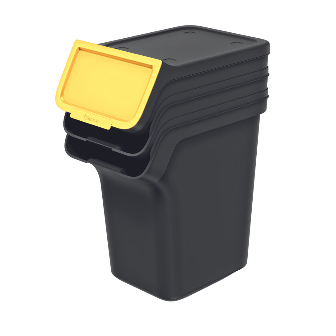 Keden hulladékgyűjtő szett, 3x20 literes, fekete, Stackbox, hulladék szétválasztáshoz