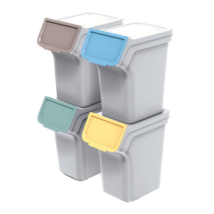 Keden hulladékgyűjtő szett, 4x20 literes, hamu, Stackbox, szelektív hulladékgyűjtő szett, 4x20 literes, hamu, Stackbox