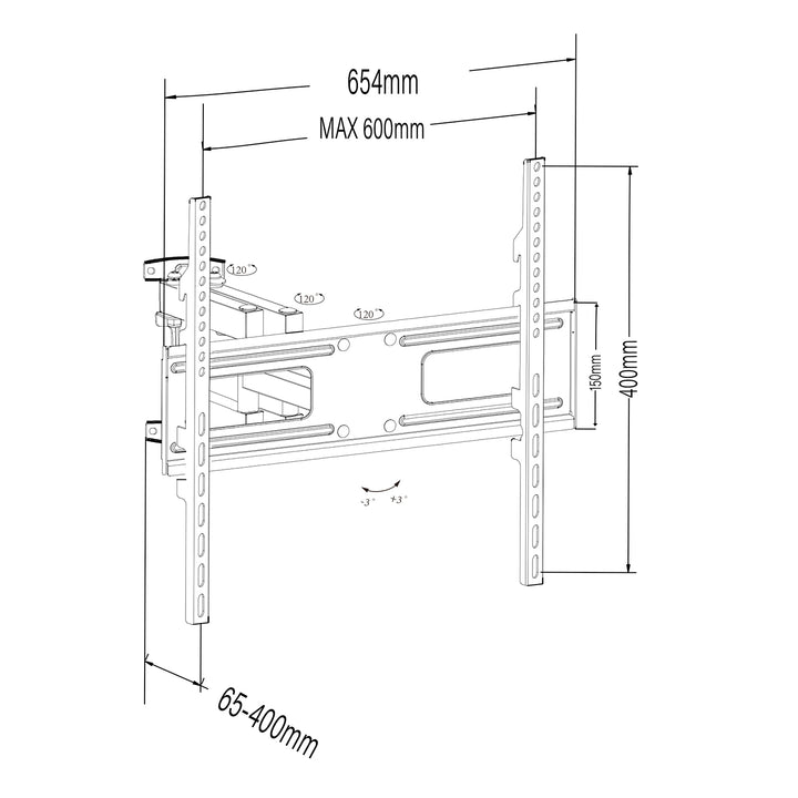 Maclean tartó TV-hez vagy monitorhoz, max VESA 600x400, lapos, falhoz való távolság 41-475mm, 37-80", 50kg, fekete, MC-832A