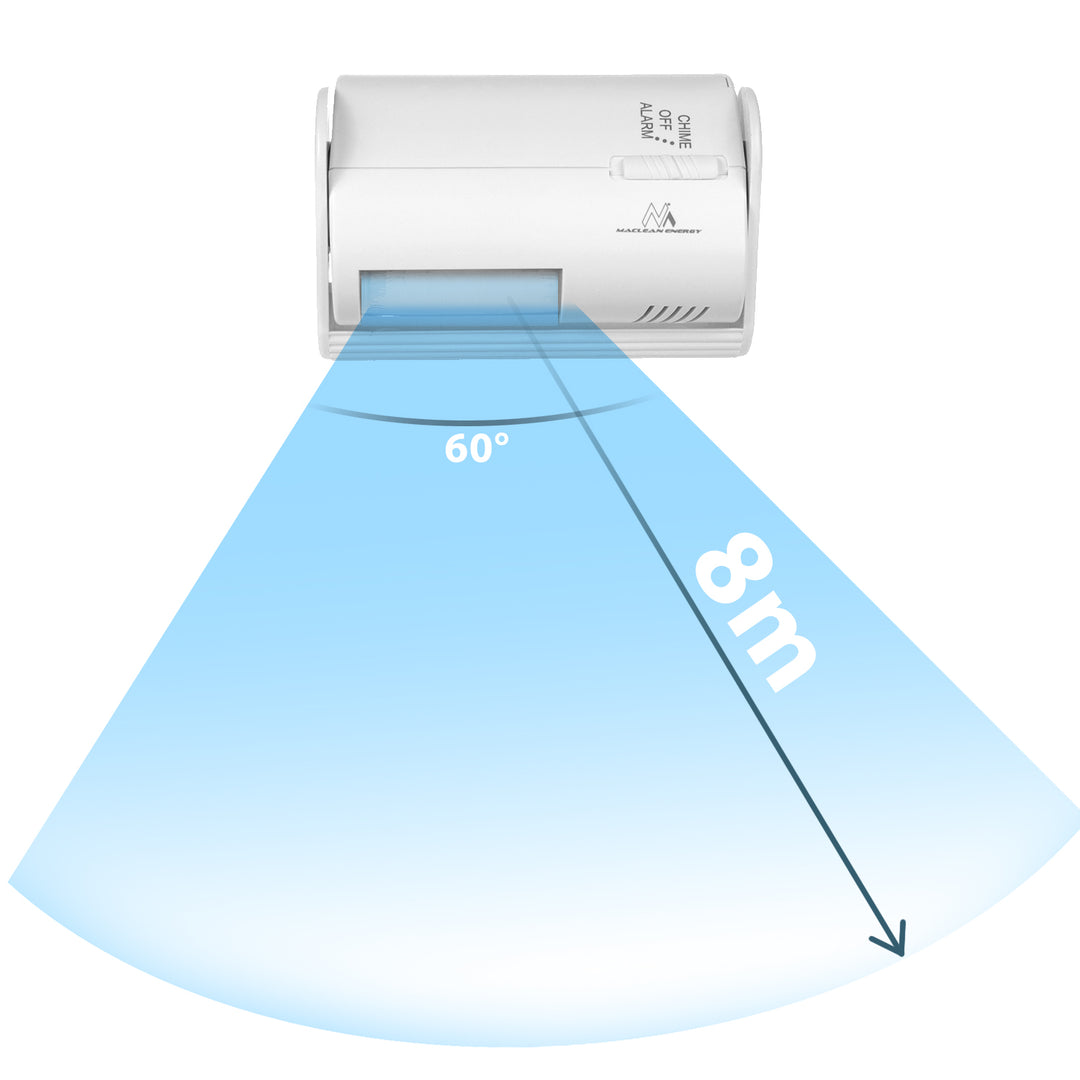 Maclean vezeték nélküli beléptető jelzőberendezés, PIR érzékelő, 8 m hatótávolság, 9V DC elemmel működik, 70 dB feletti hangerő, MCE311 W
