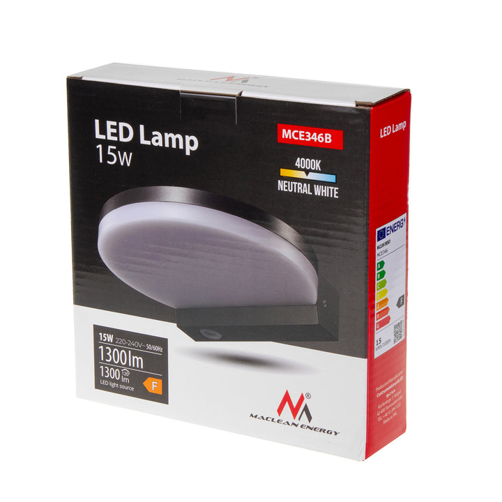 Maclean LED lámpa, fekete, 15W, IP65, 1300lm, semleges fehér (4000K) MCE346 B