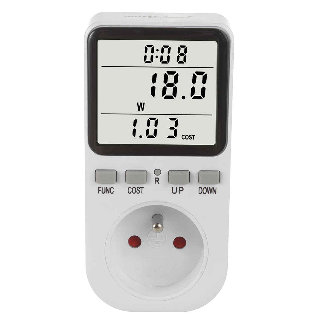 GreenBlue energiamérő, wattmérő, E típus, 220-240V AC, 50Hz, max. terhelés 16A, IP20, beépített akkumulátor, GB364 E