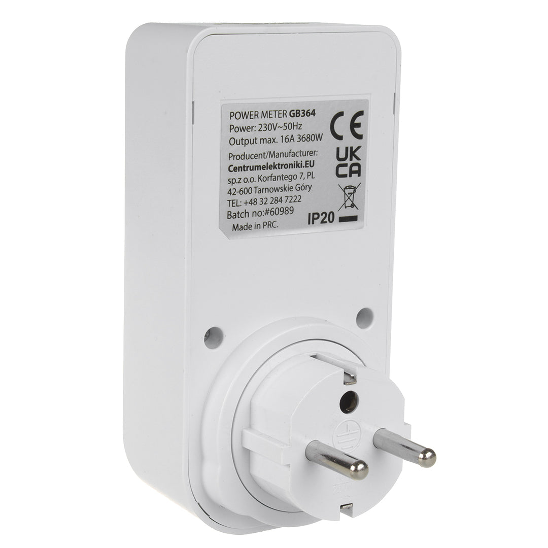 GreenBlue energiamérő, wattmérő, E típus, 220-240V AC, 50Hz, max. terhelés 16A, IP20, beépített akkumulátor, GB364 E