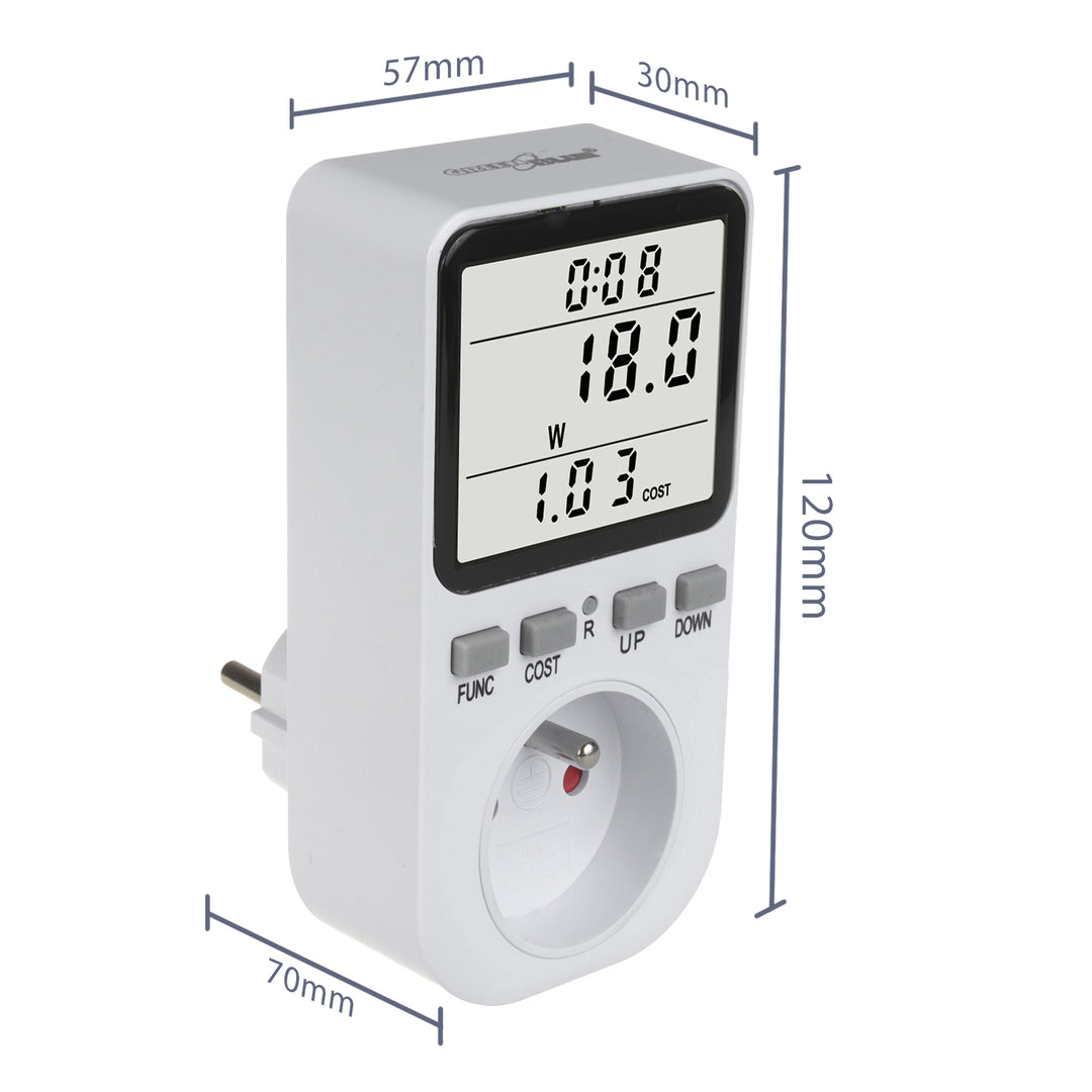 GreenBlue energiamérő, wattmérő, E típus, 220-240V AC, 50Hz, max. terhelés 16A, IP20, beépített akkumulátor, GB364 E