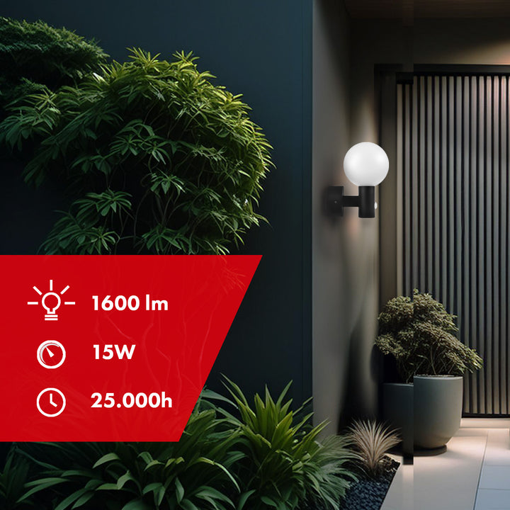 Maclean PIR mozgásérzékelő LED lámpa fekete 15W IP65 1600lm 4000K