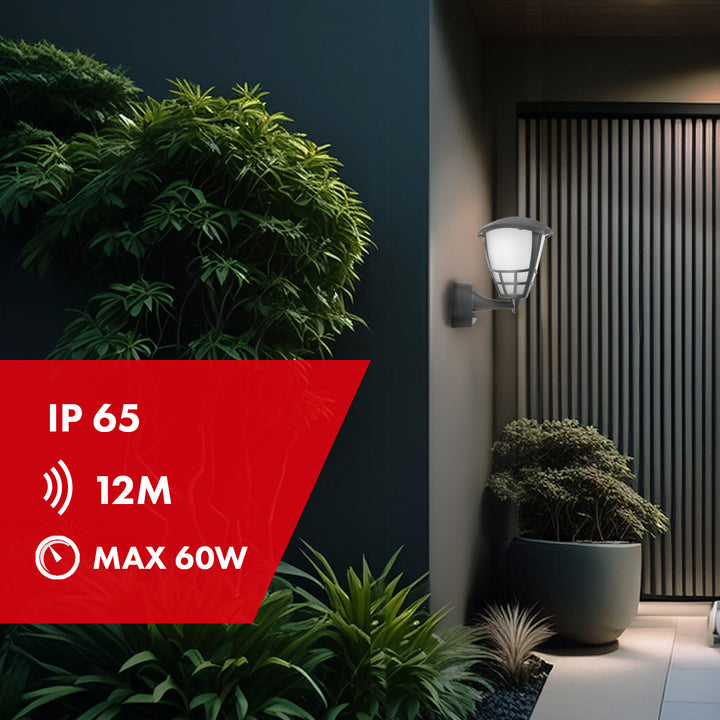 Fali lámpa érzékelővel Maclean MCE518 GR 1xE27 szürke IP65 max 60W