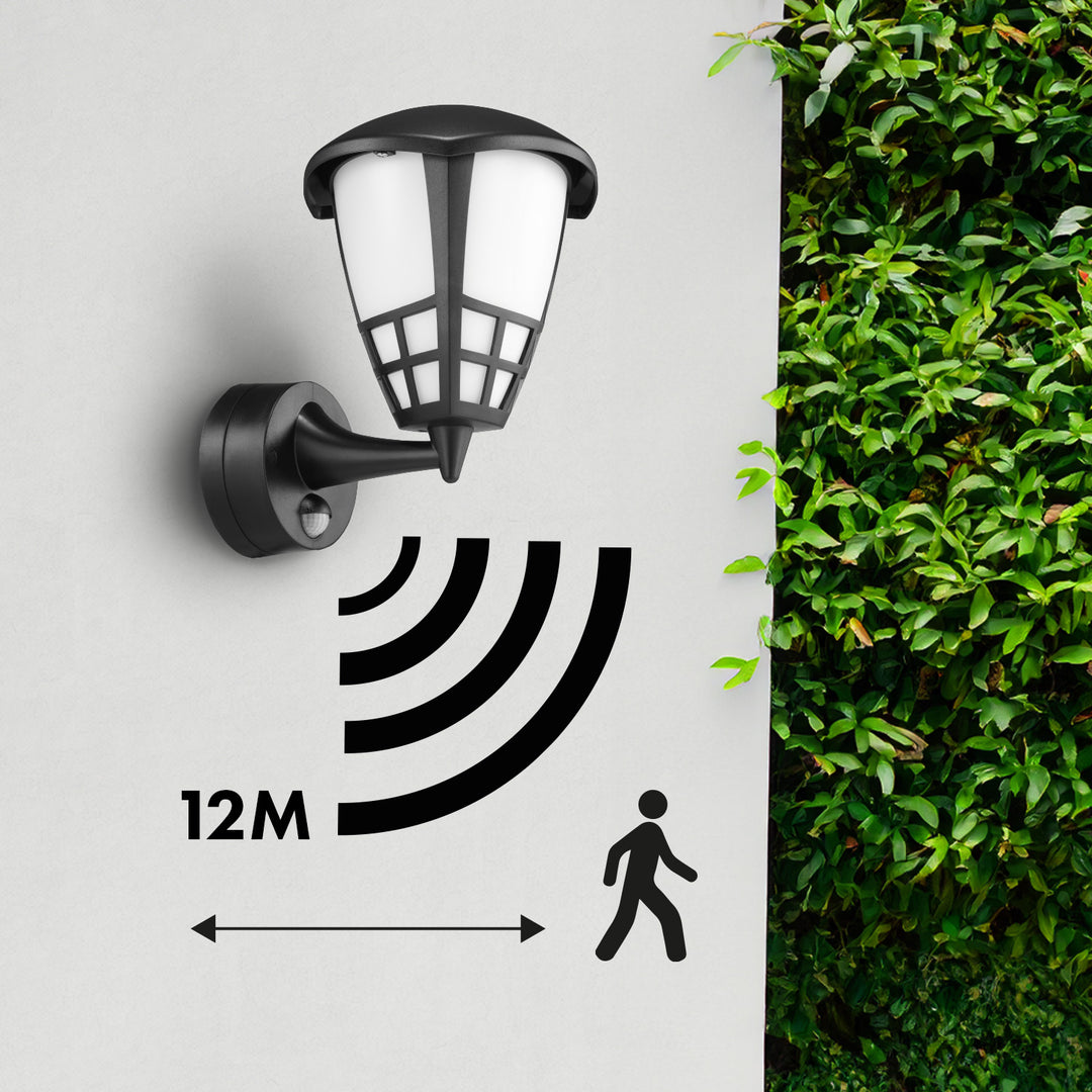 Fali lámpa érzékelővel Maclean MCE518 B 1xE27 fekete IP65 max 60W