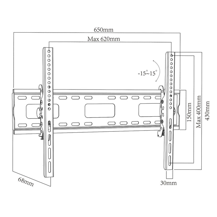 Maclean TV tartó, max VESA 600x400, 32-90", 80kg, dőlésszög állítás +15°~-15°, MC-421