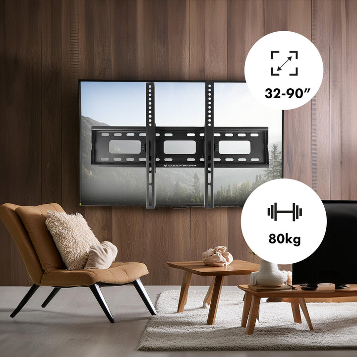Maclean TV tartó, max VESA 600x400, 32-90", 80kg, dőlésszög állítás +15°~-15°, MC-421