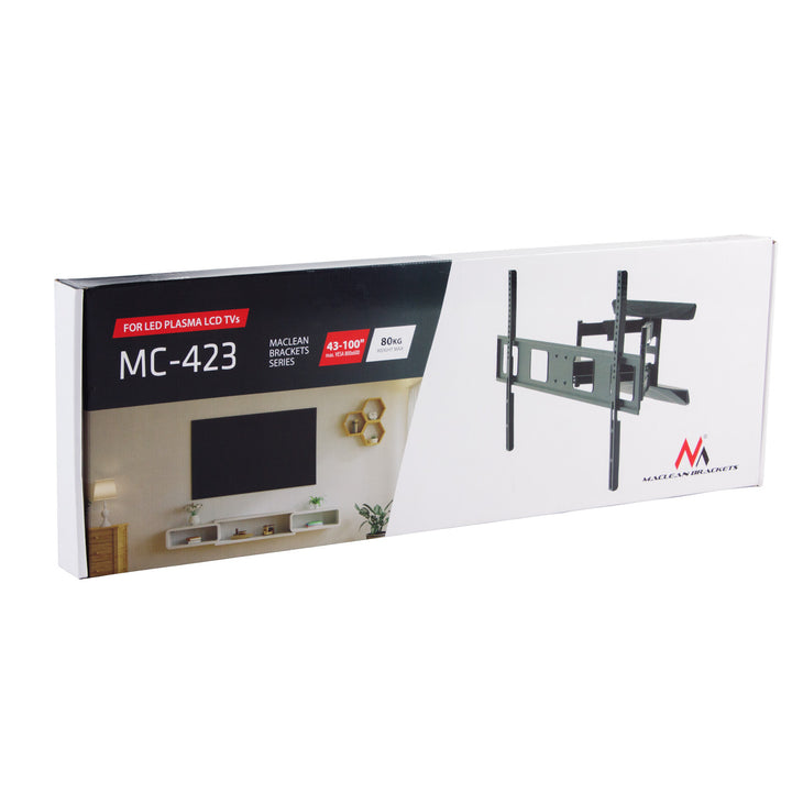 Maclean TV tartó, max VESA 800x600, 43-100", 80kg, vízszintes és függőleges szögbeállítás, profil 50-500mm, fekete, MC-423
