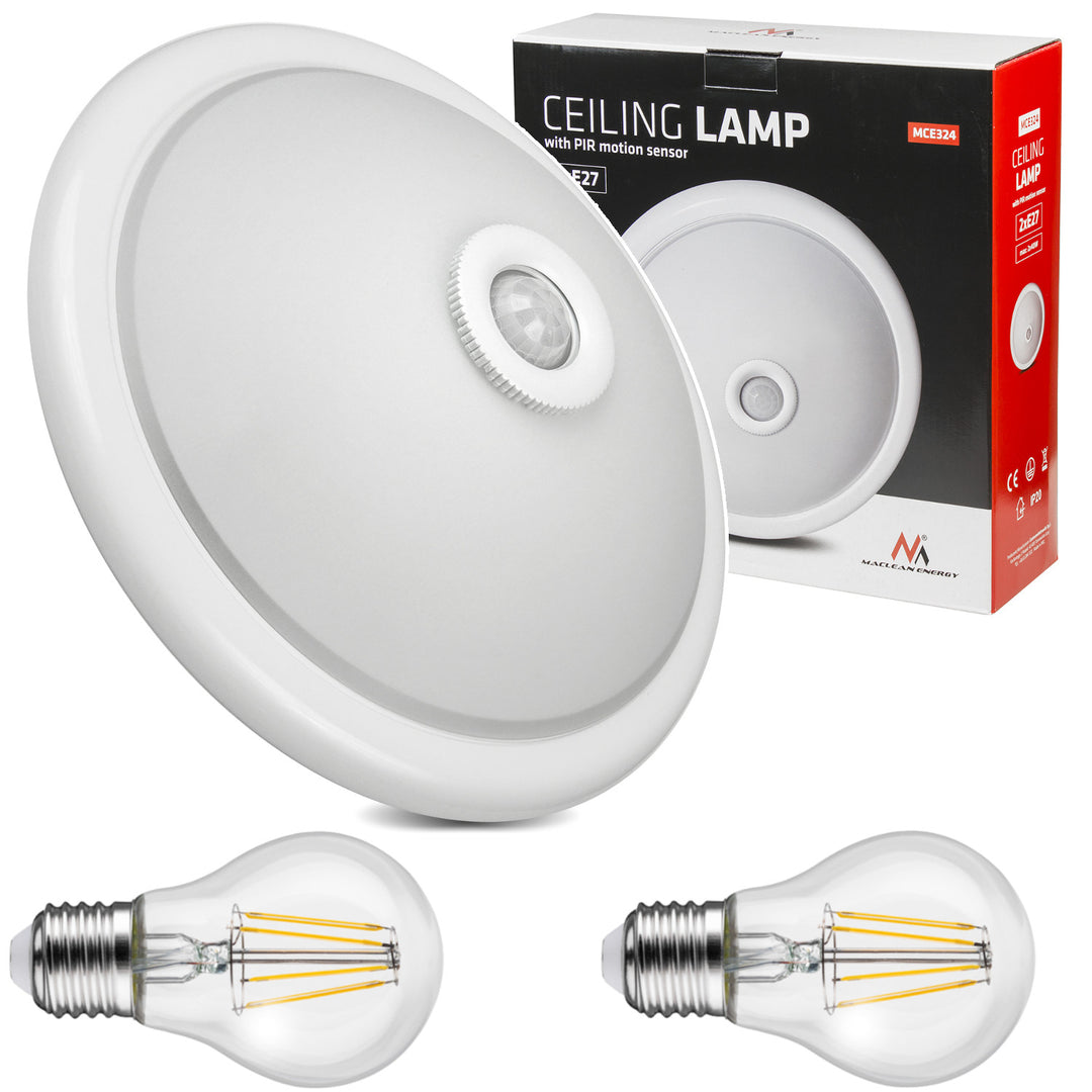 Plafond PIR érzékelővel Maclean, mennyezet, LED fényforrással, 2x max. 40W, E27, 220-240V~ 50/60Hz, MCE324 + 2xMCE268