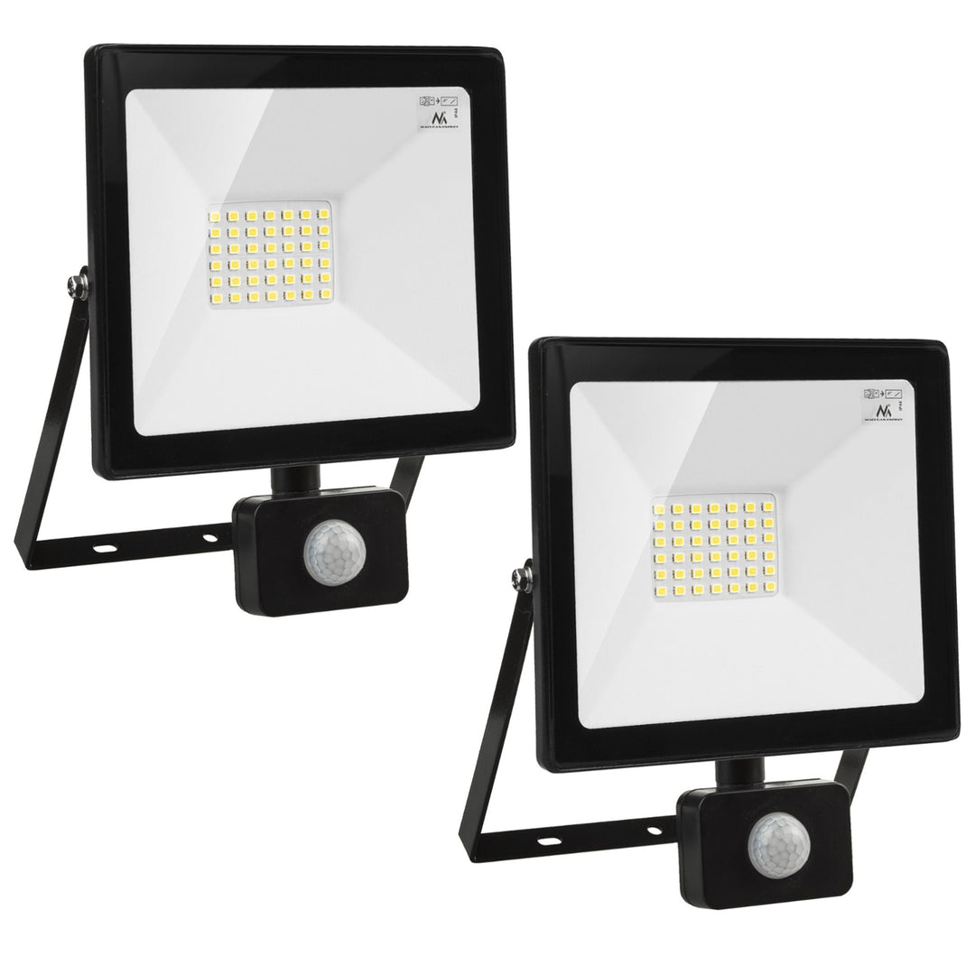 2x LED reflektor Maclean mozgásérzékelővel, vékony 30W, 2400lm, hidegfehér (6000K), IP44, MCE630 CW PIR