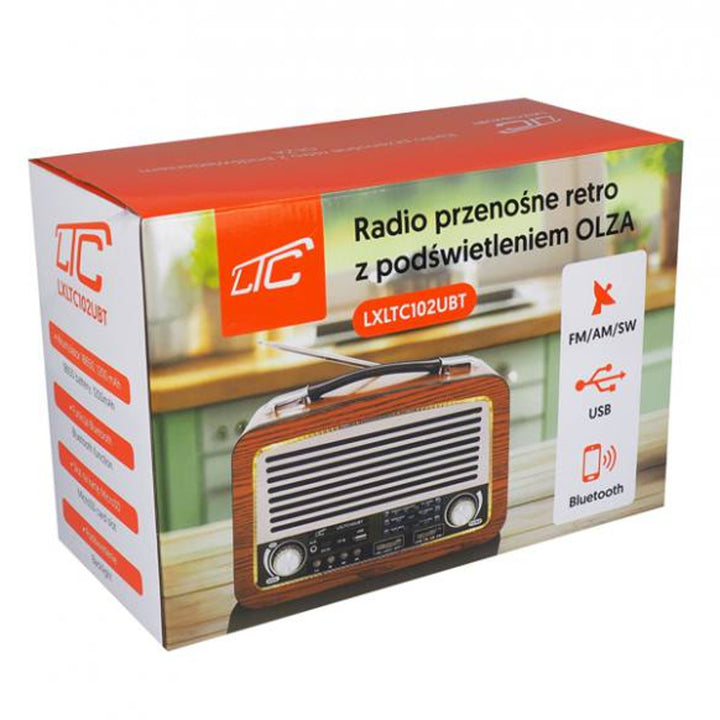 LTC hordozható rádió, teleszkópos antenna, Bluetooth, FM/AM/SW, Olza Retro