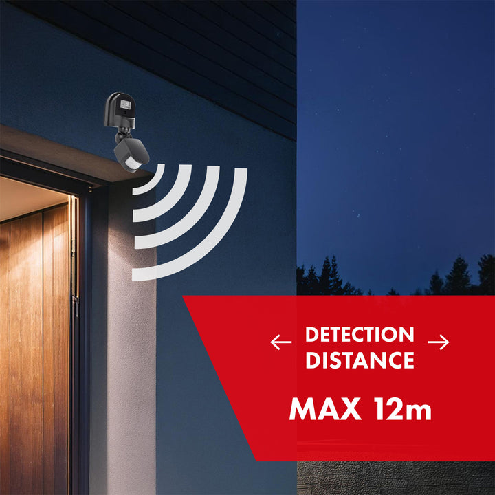 Maclean 180° max 1200W falra szerelhető mozgás- és szürkületérzékelő fekete