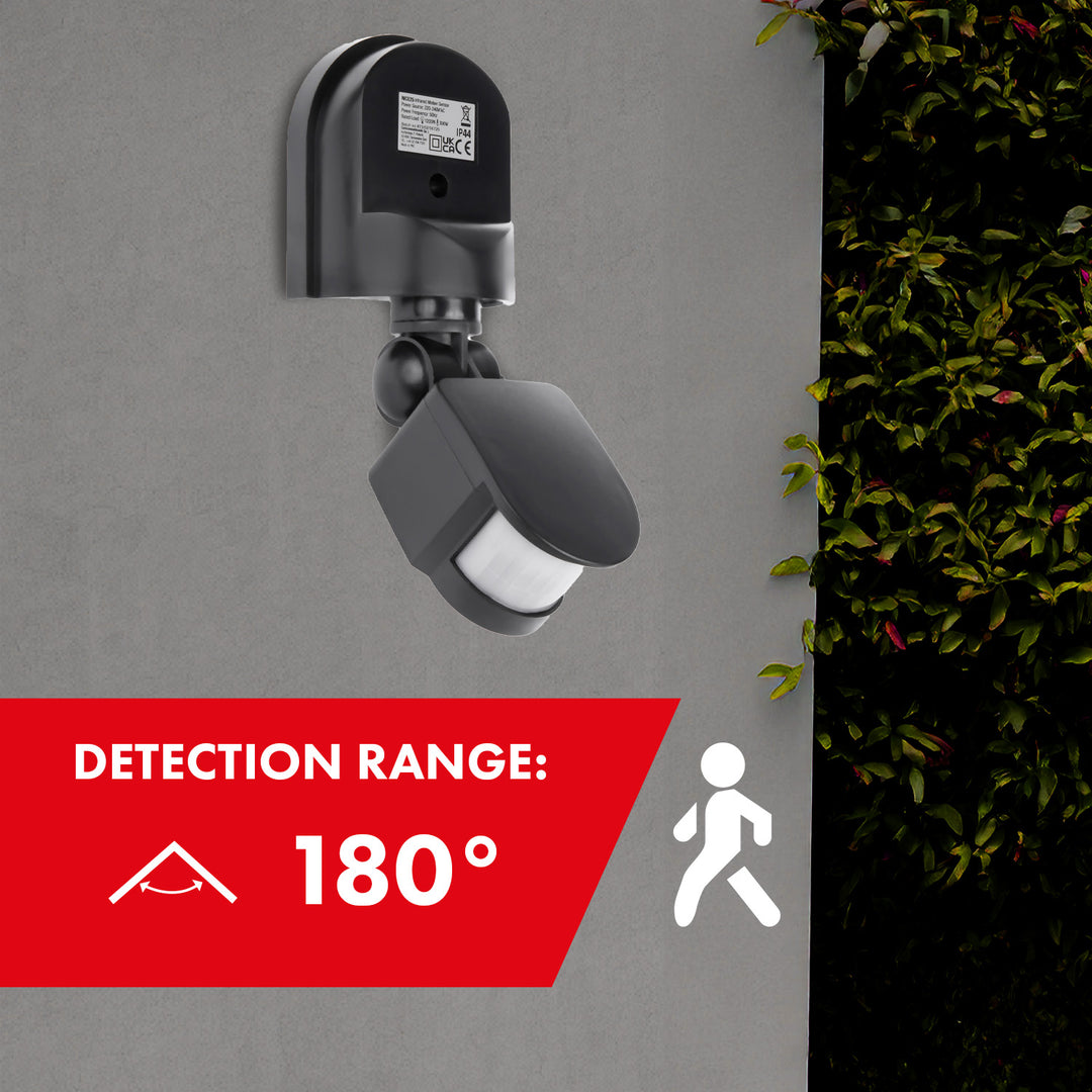 Maclean 180° max 1200W falra szerelhető mozgás- és szürkületérzékelő fekete