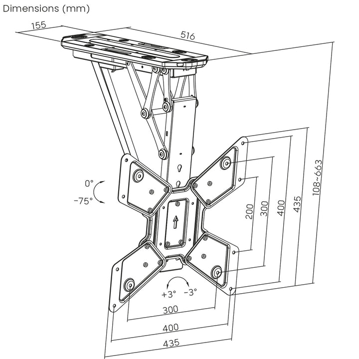 Maclean elektromos mennyezeti tartó TV-hez, TUYA tartó, max VESA 600x400, távirányító, 23"-55", 30kg, MC-492