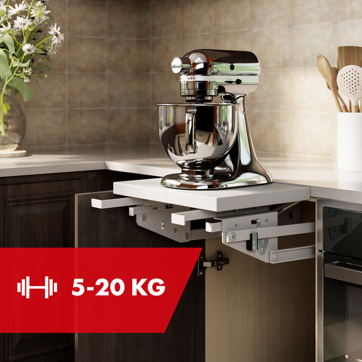 Emelő, beépített, kihúzható konyhai polc 5-20kg. 820x168x106mm MC-497